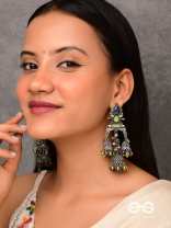 The Peacock Hues - Stone And Beads Enamelled Oxidised Earrings