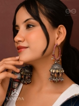 Stotavya - The Mira Chants- Beads, Resham And Glass Drops Oxidised Jhumka Earrings