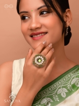 Aranyaja - Born In Forest - Beads And Stone Hand Embroidered Ring (Adjustable)