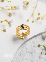 Gilded Mocha Elegance - Golden Beaded Ring 