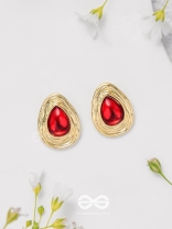 Cherry Drop - Golden And Red Stud Earrings