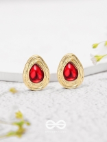 Cherry Drop - Golden And Red Stud Earrings