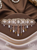 Abdhimanduki - The Pearl Lagoon- Shells, Beads, Pearl And Glass Drops Hand Embroidered Neckpiece