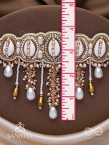 Abdhimanduki - The Pearl Lagoon- Shells, Beads, Pearl And Glass Drops Hand Embroidered Neckpiece