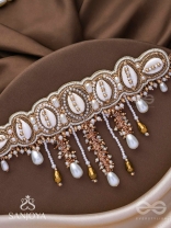 Abdhimanduki - The Pearl Lagoon- Shells, Beads, Pearl And Glass Drops Hand Embroidered Neckpiece