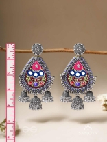 Kalatra- The Royal Citadel- Mirror, Resham And Beads Hand Embroidered Oxidised Earrings