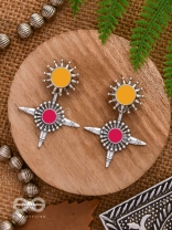 The Sunrise Petal - Statement Enamelled Oxidised Ear Jackets