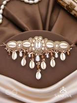 Lavana- The Coast Memoirs- Shells, Beads And Glass Drops Hand Embroidered Choker Neckpiece