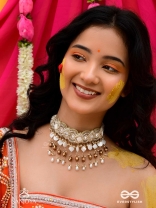 Devasattra- The Festive Downpour- Mirrors, Beads, Pearl And Glass Drops Hand Embroidered Choker Neckpiece