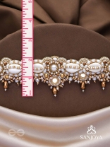 Alingana- The Chaste Embrace- Shells, Beads And Glass Drops Hand Embroidered Choker Neckpiece
