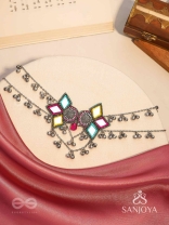 Bhuritejas- The Glorious Triflection- Mirror, Resham And Beads Hand Embroidered Choker Neckpiece