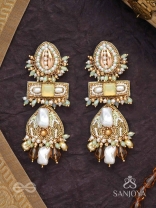 Atisitam- - The Regal Wonderland- Shells, Stones, Beads And Glass Drops Hand Embroidered Earrings