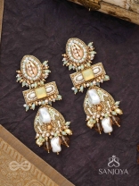 Atisitam- - The Regal Wonderland- Shells, Stones, Beads And Glass Drops Hand Embroidered Earrings