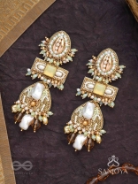 Atisitam- - The Regal Wonderland- Shells, Stones, Beads And Glass Drops Hand Embroidered Earrings