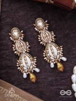 Samudrika- The Marine Magic- Shells, Beads, Pearl And Glass Drops Hand Embroidered Earrings