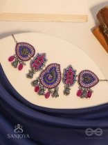 Strimaye - The Passionate Femininity - Beads And Stones Hand Embroidered Oxidised Neckpiece