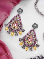 Jatimaha- The Festive Evening- Stones, Beads And Glass Drops Hand Embroidered Oxidised Earrings