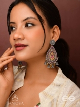 Jatimaha- The Festive Evening- Stones, Beads And Glass Drops Hand Embroidered Oxidised Earrings