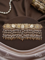 Prishit - Remnants Of The Raindrops- Stones, Beads, Glass Drops And Shells Hand Embroidered Choker Neckpiece