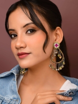 Haarit - The Olive Flutters - Beads Enamelled Oxidised Earrings