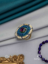 Rajavarta - The Amethyst Luck- Stone And Cutdana Hand Embroidered Ring (Adjustable)