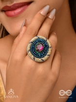 Rajavarta - The Amethyst Luck- Stone And Cutdana Hand Embroidered Ring (Adjustable)
