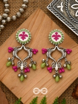 The Bougainvillea Forest- Enamelled Oxidised Ear Jackets