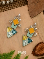 The Adorned Prisms- Enamelled Oxidised Ear Jackets (Yellow, Blue And Green)