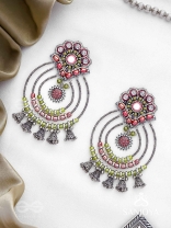 Yashasya - The Magenta Magnificence - Mirror, Resham And Beads Hand Embroidered Oxidised Earrings