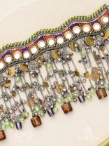 Dhaanshri- The Entrancing Music- Mirror, Beads And Coins Hand Embroidered Oxidised Choker Neckpiece