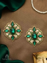 Indranilak- The Emerald Fascination- Stones And Beads Hand Embroidered Earrings