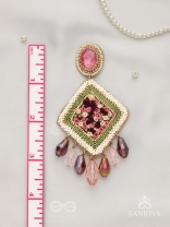 Saukumaryam- The Rouge Delicacy- Resham, Beads And Glass Drops Hand Embroidered Earrings