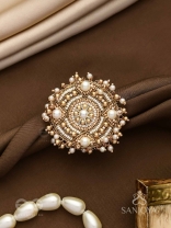 Atisrishti- The Dreamy Creation- Pearls And Beads Hand Embroidered Golden Ring (Adjustable)