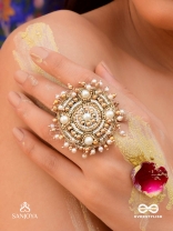 Atisrishti- The Dreamy Creation- Pearls And Beads Hand Embroidered Golden Ring (Adjustable)