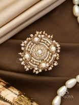 Atisrishti- The Dreamy Creation- Pearls And Beads Hand Embroidered Golden Ring (Adjustable)