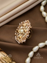 Darpanmaye- The Ornate Mirrors- Mirror, Resham And Beads Hand Embroidered Golden Ring (Adjustable)