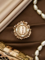 Pratisanshru - The Shore Promise - Shell And Beads Hand Embroidered Golden Ring (Adjustable)