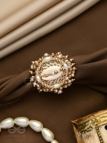 Pratisanshru - The Shore Promise - Shell And Beads Hand Embroidered Golden Ring (Adjustable)