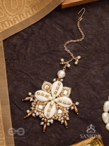 Jalkam- The Shell Cluster- Mirrors, Shells And Beads Hand Embroidered Maangtika