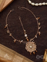 Vilsat- The Exquisite Mesh- Pearl, Beads And Glass Drops Hand Embroidered Maangtika