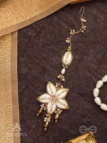 Stimit - The Cowrie Calm- Shells, Beads And Glass Drops Hand Embroidered Maangtika