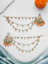 Prasumat - The Ornate Flowers - Polki And Kundan Finished Hand Embroidered Chain Earrings