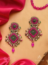 Stavak - The Dahlia Bouquet - Resham, Beads And Glass Drops Hand Embroidered Earrings