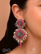Stavak - The Dahlia Bouquet - Resham, Beads And Glass Drops Hand Embroidered Earrings