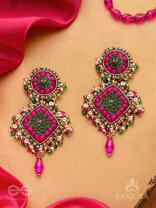 Stavak - The Dahlia Bouquet - Resham, Beads And Glass Drops Hand Embroidered Earrings