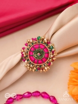 Bibhrat - The Luminous Pink - Resham, Beads And Dabka Hand Embroidered Ring (Adjustable)