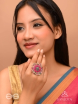 Bibhrat - The Luminous Pink - Resham, Beads And Dabka Hand Embroidered Ring (Adjustable)