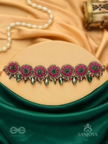 Sankirnau - The Floral Vine - Resham, Beads, Sequins And Glass Drops Hand Embroidered Choker Neckpiece