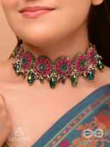 Sankirnau - The Floral Vine - Resham, Beads, Sequins And Glass Drops Hand Embroidered Choker Neckpiece