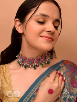 Sankirnau - The Floral Vine - Resham, Beads, Sequins And Glass Drops Hand Embroidered Choker Neckpiece
